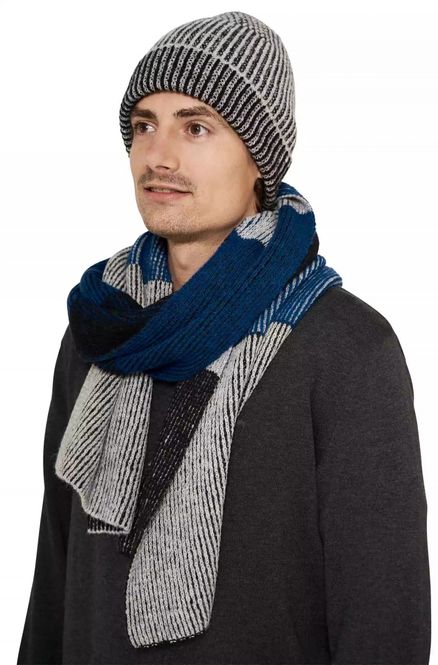 Hovedbilde Alpakka sjal, MARINO - Blå/Grå/Sort