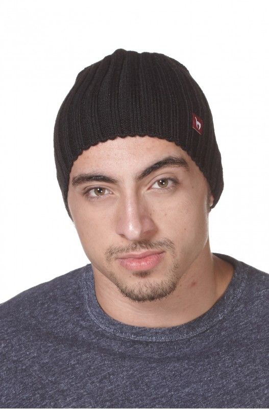 Alpakka lue, Skycap,ribbestrikket, Sort