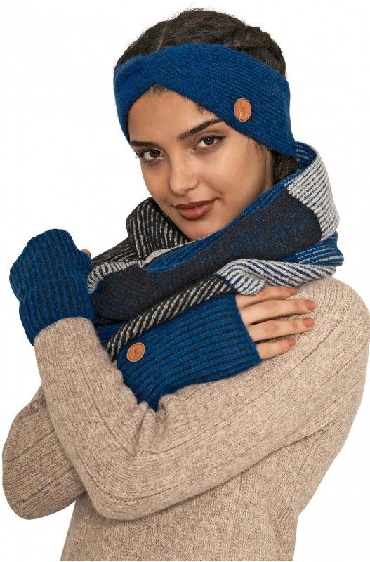 Alpakka pannebånd, MARINO, blå/sort